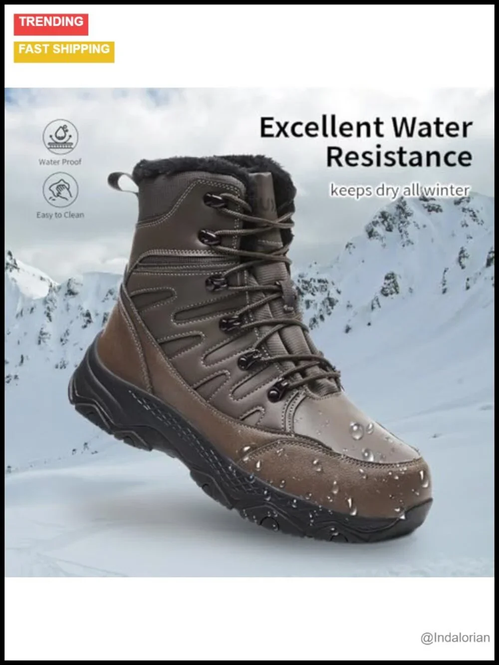 Waterproof Mid Calf Winter Hiking Boot Durable Warm Fleece Lined Non-Slip Snow